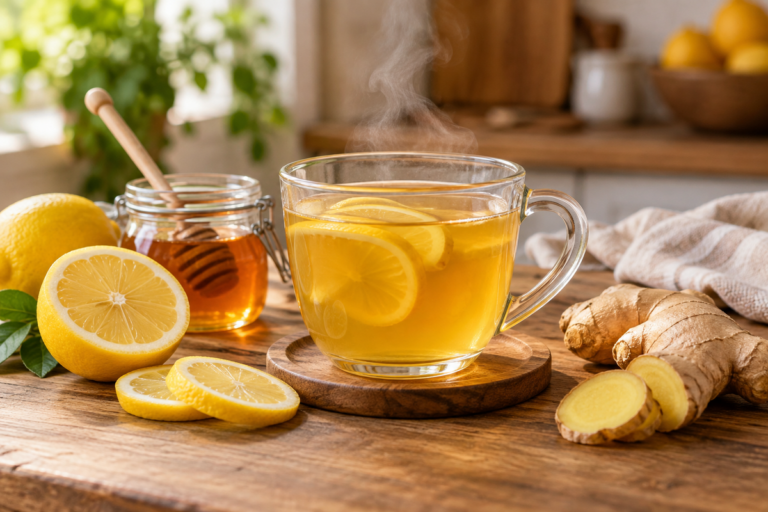 Leia mais sobre o artigo Chá para gripe: receita com limão, mel e gengibre